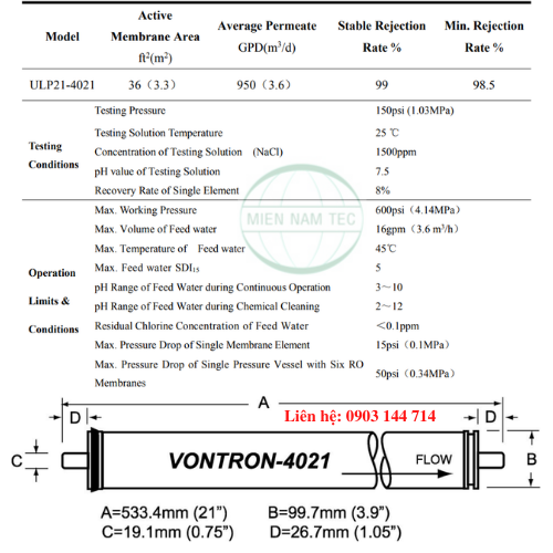 MÀNG LỌC RO 4021 VONTRON